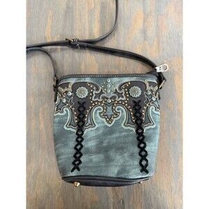Montana West Western Studded Crossbody Bag Turquoise Black Leather Purse EUC